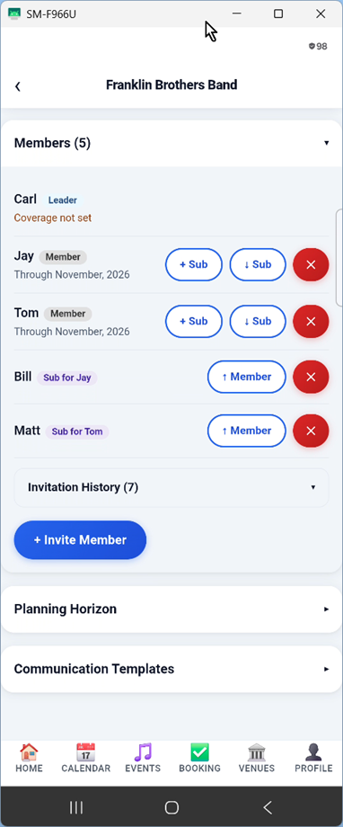 Substitute setup