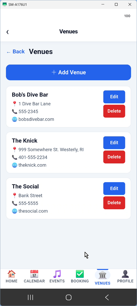 Venues list
